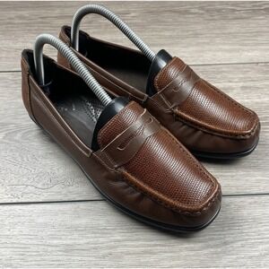 SAS Women's Leather Penny J Slip On Loafers Textured Brown Size 8.5 WW